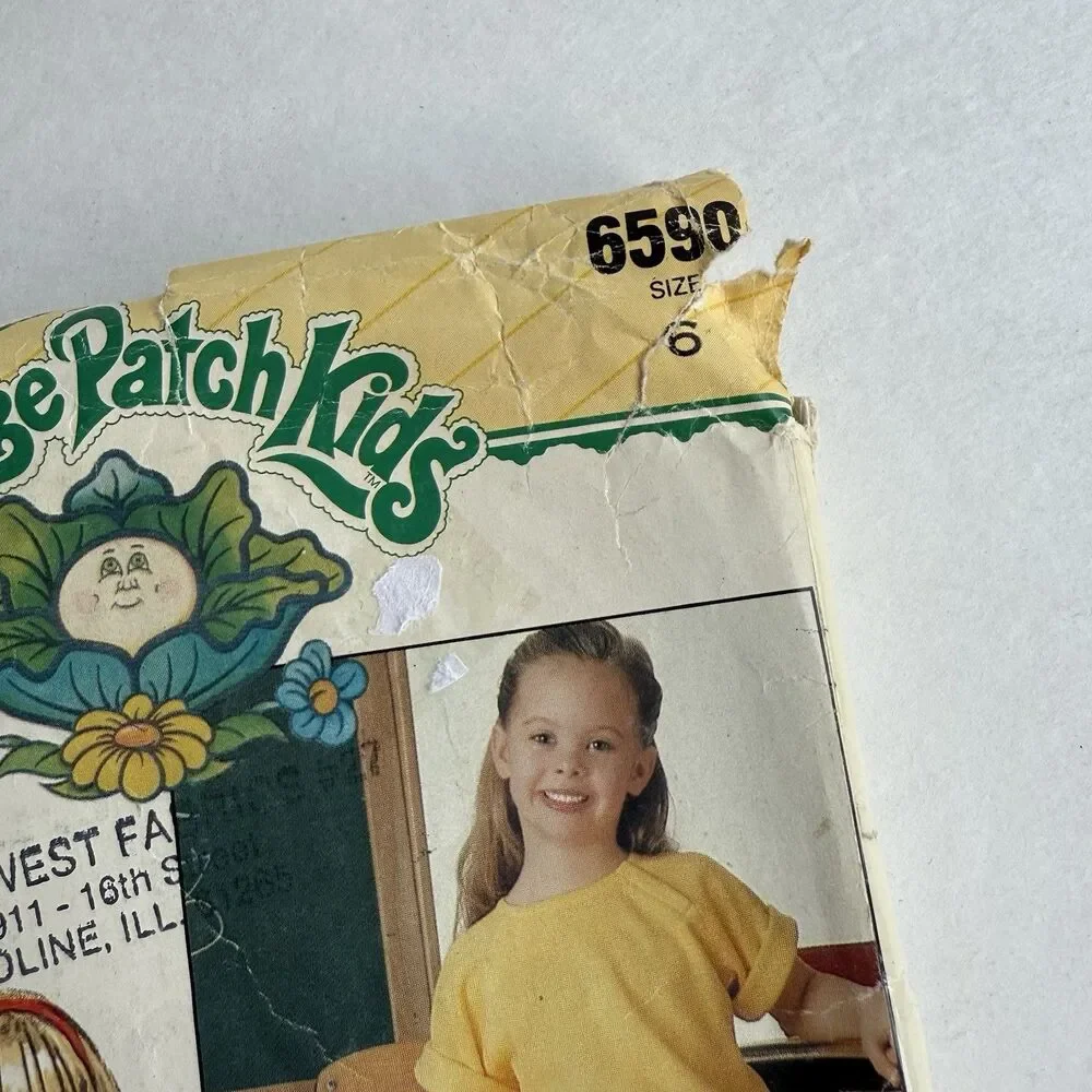 Vtg 80s Butterick 6590 Cabbage Patch Kids Vest Top Skirt Pants w/Transfers Sz 6